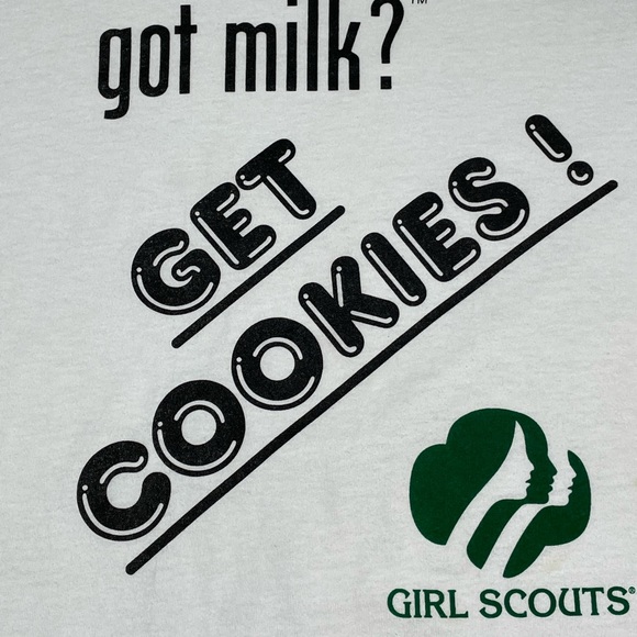 RARE GIRL SCOUTS COOKIES Vintage T-shirt Adult LARGE Git Milk Parody Snack Tee - Picture 2 of 5